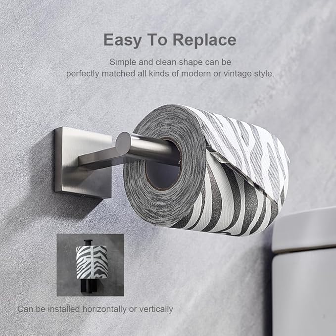 Premium 304 Stainless Steel Wall Mounted Toilet Paper Holder - Brushed Nickel Paper Roll Holder, Heavy-Duty Permanent Bathroom Toilet Tissue Holder, Modern & Durable Toilet Roll Holder