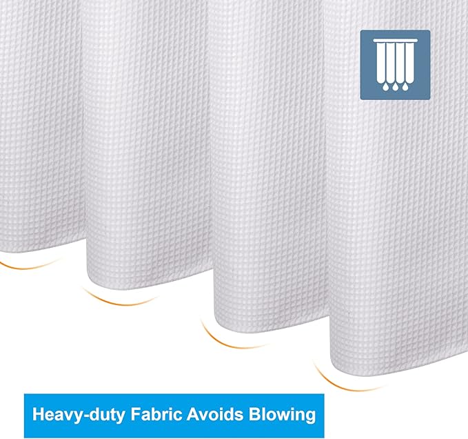 AmazerBath Waffle Shower Curtain - White, Heavy Duty Fabric, Hotel Quality for Bathroom, 72 x 65 Inches