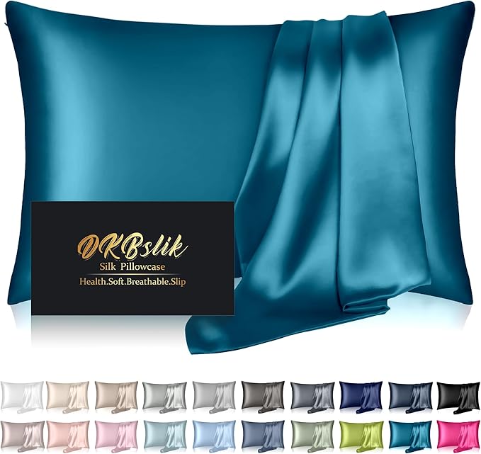 Mulberry Silk Pillow Cases Queen Size, Silk Pillowcase for Hair and Skin, Anti Acne Cooling Beauty Sleep Both Sides Natural Silk Satin Pillowcases with Hidden Zipper, Gifts for Women Men, Teal