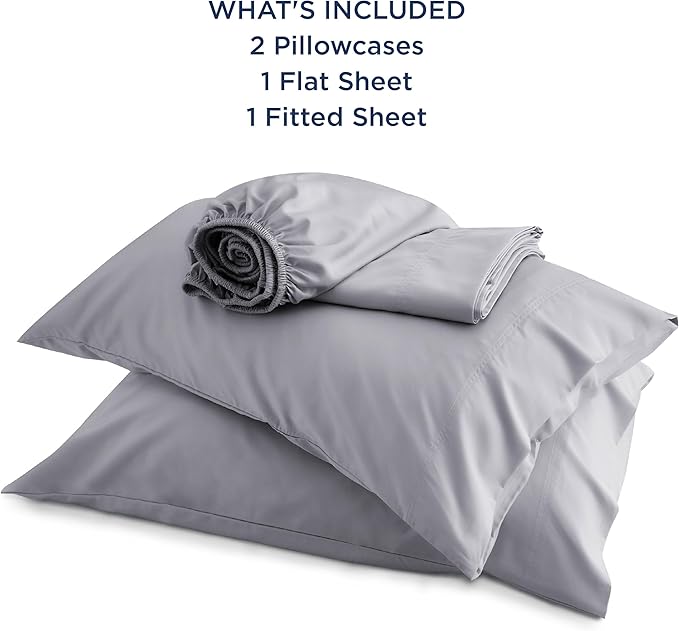 Bedsure California King Sheet Sets, Cooling Sheets, Rayon Derived from Bamboo, Breathable & Soft, Deep Pocket Up to 16 Inches, Hotel Luxury Silky Bedding for Hot Sleepers, Silver Grey