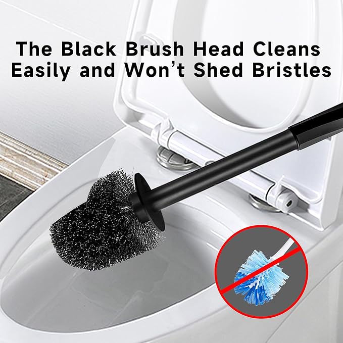 Toilet Brush and Holder Set, 2 Pack Toilet Bowl Brush with Long Non-Slip Handle, Deep Toilet Cleaner Brush, Toilet Scrubber, Black