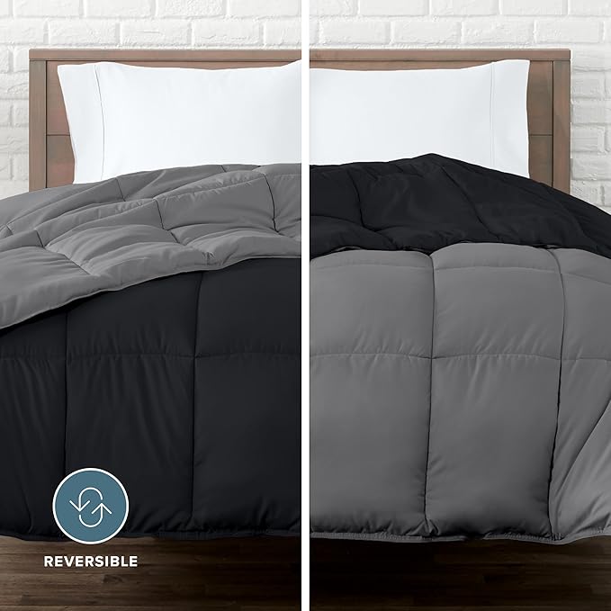 Bare Home Twin/Twin Extra Long Comforter - Reversible Colors - Goose Down Alternative - Ultra-Soft - Premium 1800 Series - All Season Warmth - Bedding Comforter (Twin/Twin XL, Black/Grey)