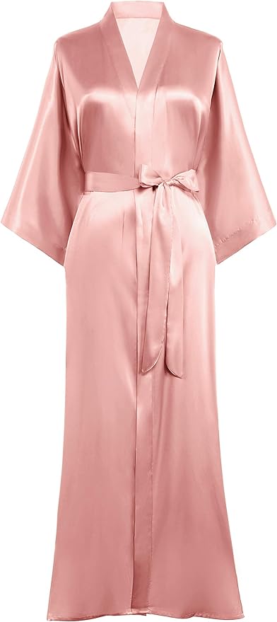PRODESIGN Satin Kimono Robe Women Long Silky Kimono Bathrobe Sleepwear Wedding Bridesmaid Robe