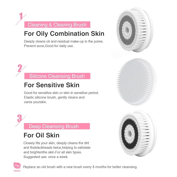 TOUCHBeauty Spin Brush Face Cleanser with 3 Brush Heads for Deep Cleansing Exfoliation and Massaging