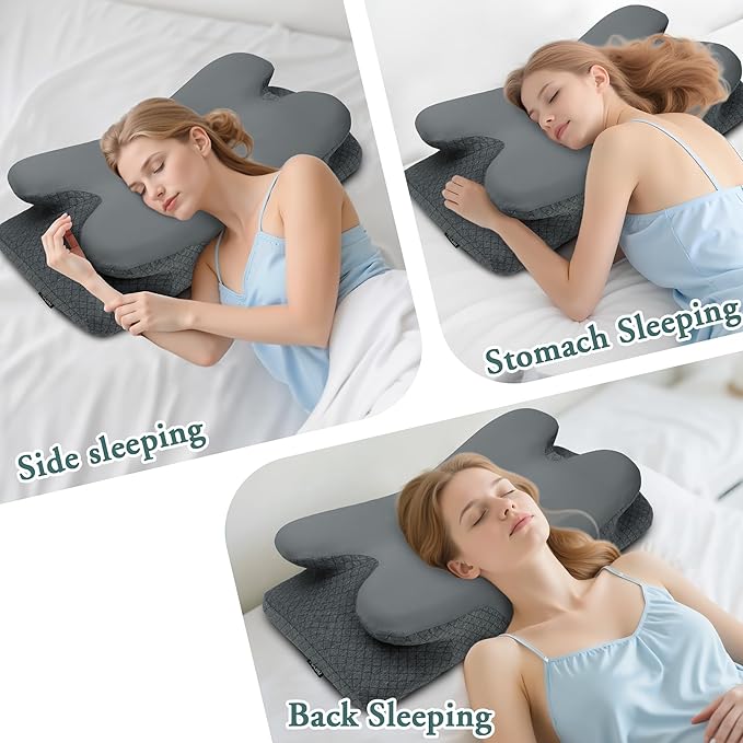 Cervical Neck Pillow for Sleeping,Memory Foam Pillows for Neck Pain Relief,Ergonomic Neck Support Contour Pillow for Side Back Stomach Sleepers,Orthopedic Breathable Pillowcase(Dark Grey)