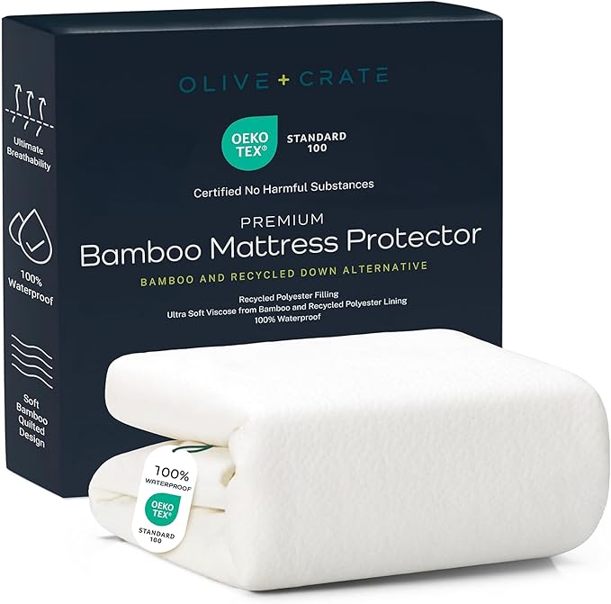 Olive + Crate 100% Viscose Bamboo Mattress Protector - Eco-Concious Cooling Mattress Cover - Waterproof Hypoallergenic Protection - Breathable California King Shield Against Dust & Spills