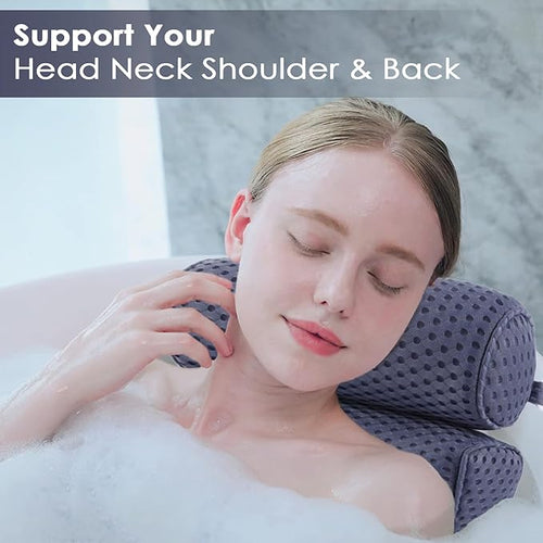 AEROiVi Luxury Bath Pillows for Tub，Bath Pillow Bathtub Pillows for Head and Neck Support Bath Cushion Made from Soft Spacer Mesh Material with Suction Cups (Dark Blue)