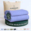 Cloud Scape Linen 100% Cotton 8 Layer Twin Size Muslin Blanket - Breatheable and Soft Winter Blanket for Bed, Couch and Sofa, Oversized Fits up to Twin XL, Best Gift Idea, 68x92, Lavender Blue