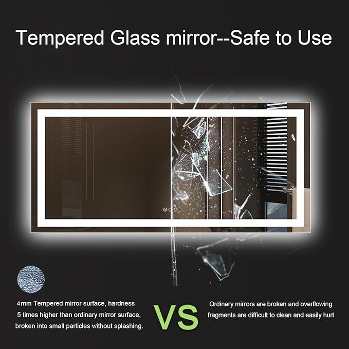 Amorho LED Bathroom Mirror 60'' X40'' with Front and Backlight, Large Dimmable Wall Mirrors with Anti-Fog, Shatter-Proof, Memory, 3 Colors, Double LED Vanity Mirror
