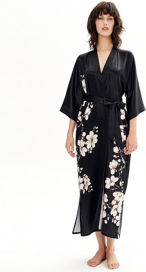 PRODESIGN Kimono Robe for Women - Long Satin Sleepwear Silky Kimono Cover-Up Nightgown Japanese Bathrobe Loungewear Blouse