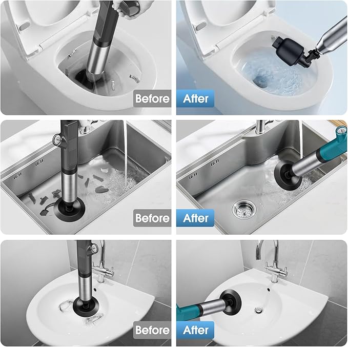 TheElves Toilet Plunger Heavy Duty Pro, Electric High Pressure Toilet Clog Remover Tool, Powerful Bathroom Plunger with Holder for Drain Cleaning - Blue