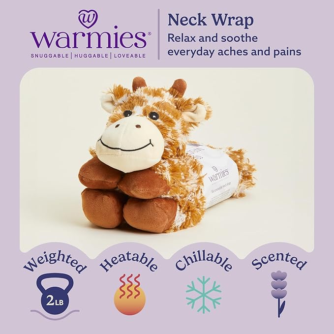 warmies Microwavable Neck & Shoulder Wrap - Heating & Cooling Plush Pad for Calming Relaxation - Weighted & Heated Neck Warmer with Scented Lavender - Microwave Heat Pad for Aches & Pain – Giraffe