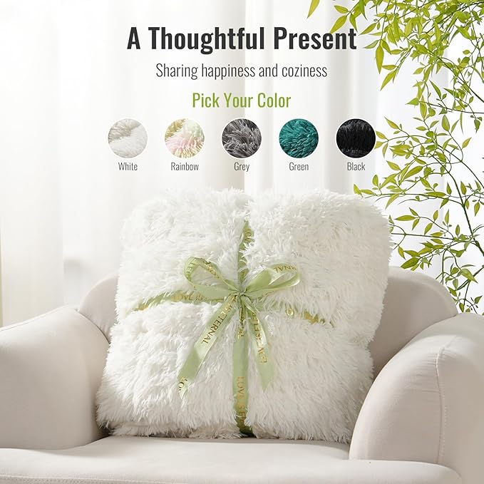 Uttermara Shaggy Faux Fur Weighted Blanket 15lbs, Super Soft Plush Fleece and Cozy Sherpa Reverse, Decorative Long Fur Throw Blankets 60"x80" Cream
