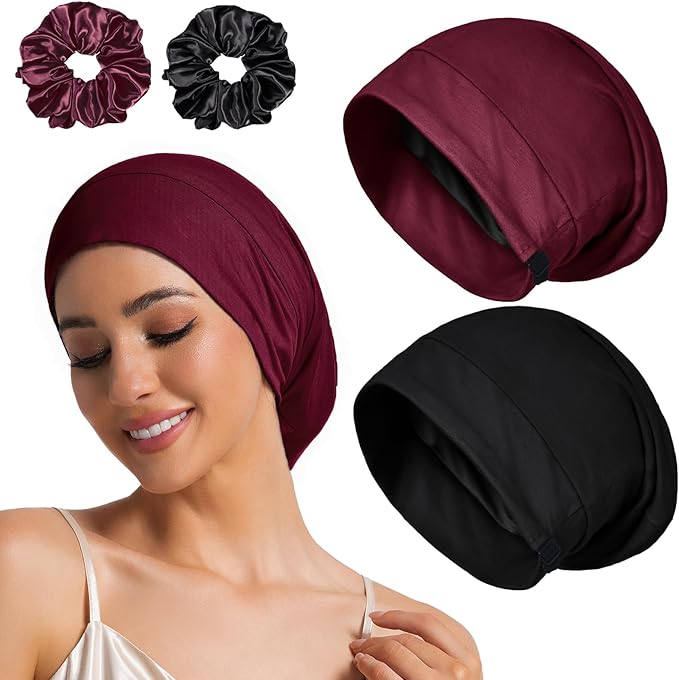 Sleep Cap Bonnet for Sleeping Black Women Men, Adjustable Cooling Lining Bonnets for Curly Hair Wrap Braids Beanie Night Hat