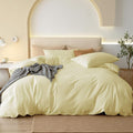 JIYUAN 100% Washed Cotton Duvet Cover Set 3 Pieces Cal King, 1 Duvet Cover 104x98 Inches(Comforter Not Included) and 2 Pillowcases,Linen Feel Bedding Set Comfy and Breathable,Light Yellow