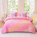 Rainbow Bedding Set Twin Size – 7 Piece Reversible Girls Comforter with Deep-Pocket Sheet, Gradient Galaxy Design, Whole-Piece Filling, Machine Washable Bed-in-a-Bag for Kids Room Makeover & Gifts