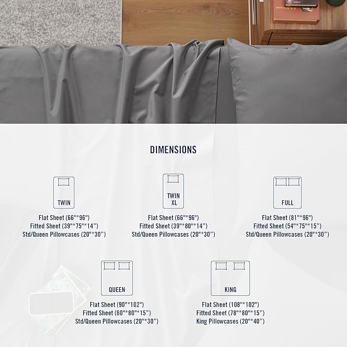 IZOD 100% Egyptian Cotton Sheets Set Twin XL Size, Cotton Percale Crisp Sheet Set 3Pc,Lightweight & Deep Pocket fits Upto 17", Long-Staple Soft Combed, Hotel Style Luxury Bedding Sheet-Carbon Steel