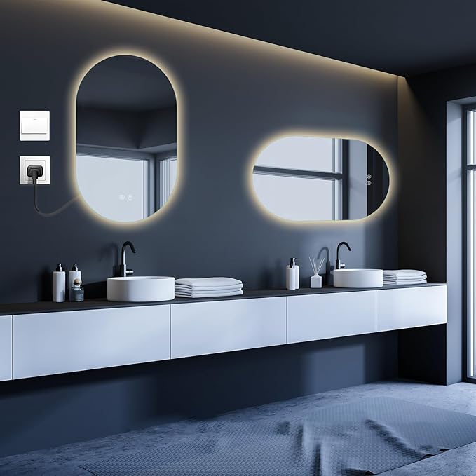 Niccy Oval LED Bathroom Vanity Mirror, 36x22inch Frameless Backlit Mirror with Light, Smart Anti-Fog Waterproof Mirror with Memory Function Dimmable Lighted Mirror