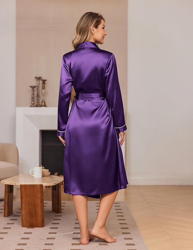 Ekouaer Silk Robes for Women Shawl Collar Satin Bathrobe Long Bride Wedding Party Robe Lightweight Sexy Sleepwear S-XXL