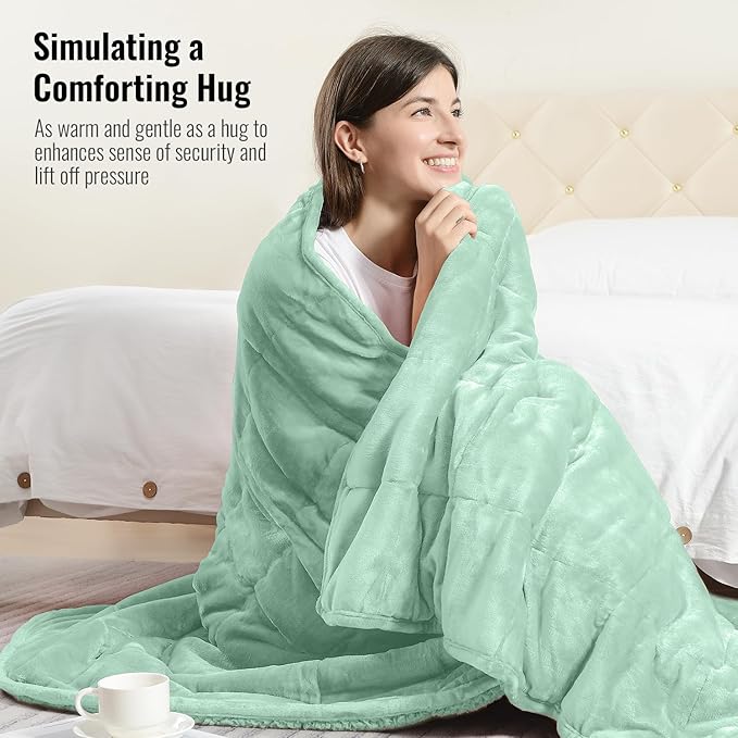Uttermara Weighted Blanket Queen Size 20lbs 60x80 inches with Soft Plush Fleece, Cozy Warm Sherpa Snuggle Thick Heavy Blanket Great for Sleep and Calming, Sage Green