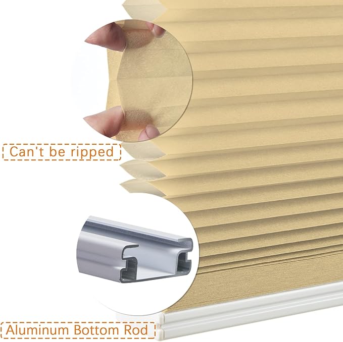 Persilux Custom Size Cordless Cellular Blinds for Windows Light Filtering Roller Shades Honeycomb Shades for Home, Bedroom and French Door Peach