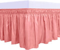 PureFit Wrap Around Ruffled Bed Skirt with Adjustable Elastic Belt - 18 Inch Drop Easy to Put On, Wrinkle Free Bedskirt Dust Ruffles, Bed Frame Cover for Queen, King and C-King Size Beds, Pink