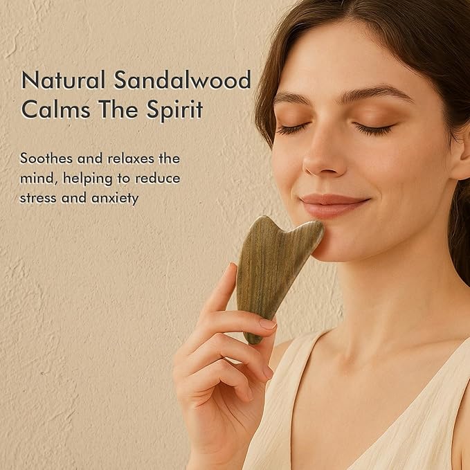 Gua Sha Tool for Face & Body: Face Massager Tool for Lymphatic Drainage - Jaw Lifting & Anti-Aging, Relieve Pain for Women Men Self Care Gift (Sandalwood)