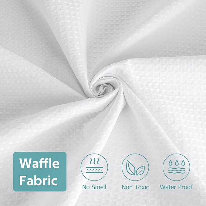 3 in 1 Shower Curtain Set, Waffle Shower Curtain and Liner Set with 12 Double Sided Shower Curtain Hooks, 258GSM Luxury Weighted Cloth Shower Curtains for Bathroom, 72 W x 72 H, White