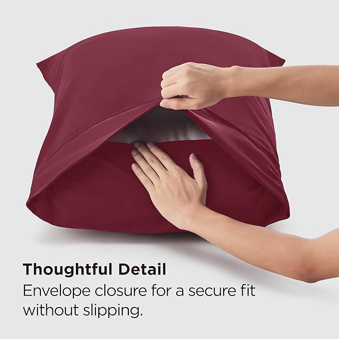Bedsure King Size Pillow Cases Set of 2 - Burgundy Brushed Microfiber Pillowcases 2 Pack, Super Soft Pillow Case Cover with Envelope Closure, Wrinkle, Fade and Stain Resistant, 20x36 Inches