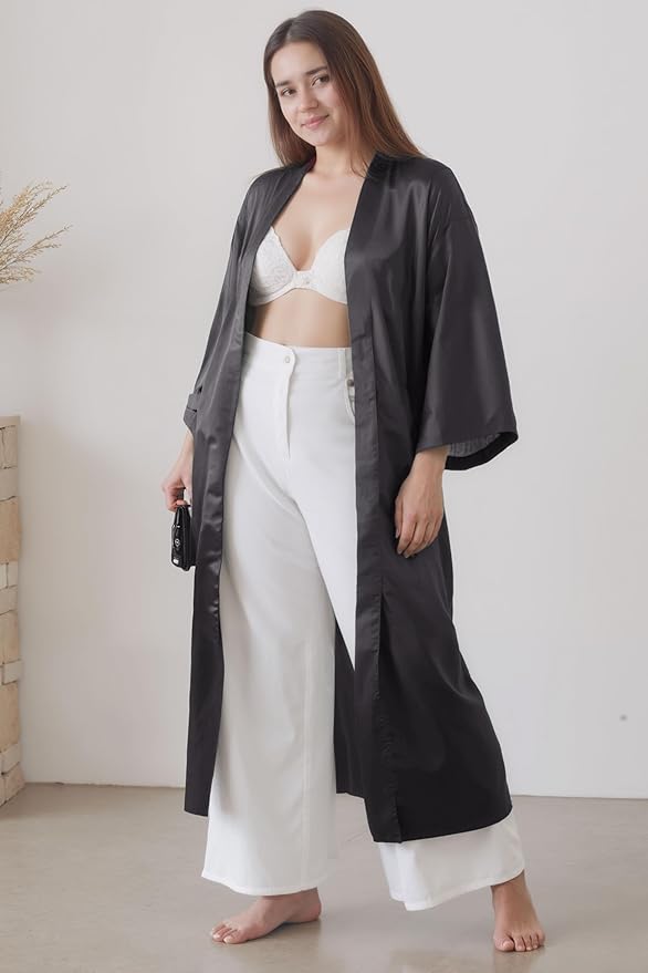 PRODESIGN Satin Kimono Robe Women Long Silky Kimono Bathrobe Sleepwear Wedding Bridesmaid Robe