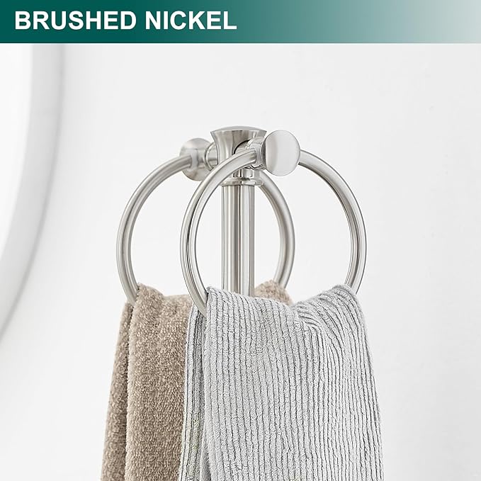 Hoimpro 17" Brushed Nickel Standing Towel Rack Bracket, Double Towel Ring Hand Towel Free Stand Holder Bathroom Hardware Accessories Set, Towel Bar for Bathroom Vanities and Kitchen Countertops