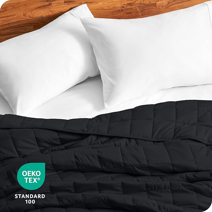 Bare Home Weighted Blanket Full or Queen Size 12lb (48" x 72") for Adults - All-Natural 100% Cotton - Premium Heavy Blanket Nontoxic Glass Beads (Black, 48"x72")