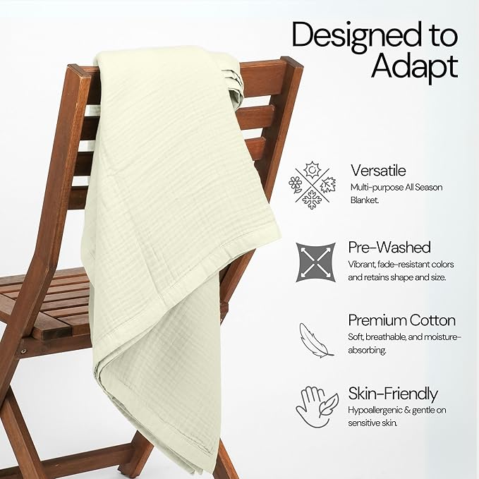 Salt Earth 100% Cotton Muslin Throw Blanket Gauze Blanket 55"X75" Twin, 4 Layered for Couch, Bed, Living Room, Home, Lightweight & All Season Blankets & Throws, Easy wash, Skin Friendly (Sea Foam)