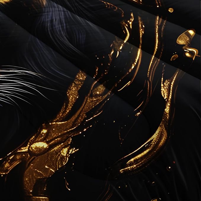 Black & Gold Queen Comforter Set Lion，Animal Print Queen Size Bedding，with 1 Comforter with 2 Pillow Case，Lion Themed Bedroom Decor for Boy Kids