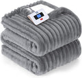 SEALY Electric Blanket Twin Size, Soft Ribbed Flannel to Sherpa Reversible Heated Blanket with 10 Heat Settings & 1 to 12 Hours Auto-Off Overheat Protection Machine Washable, 62"x84" Light Grey