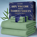 DECOLURE 100% Viscose Derived from Bamboo Sheets King Size 4pcs - Ultra Soft & Luxuriously Cooling, 17" Deep Pocket, Double Stitching, Perfect for Hot Sleepers - King Bed Sheets (Sage Green)