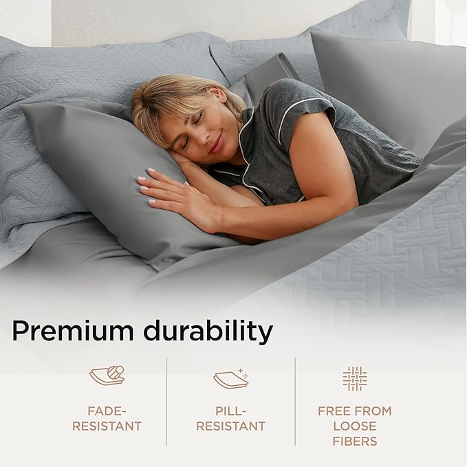 Threadmill Certified 100% American Supima Cotton Sheets, 1000 Thread Count King Size Sheets, 4 Pc Luxury Bed Sheets Set, Hotel Quality Sateen Weave, Dark Grey Sheet with Elasticized Deep Pocket