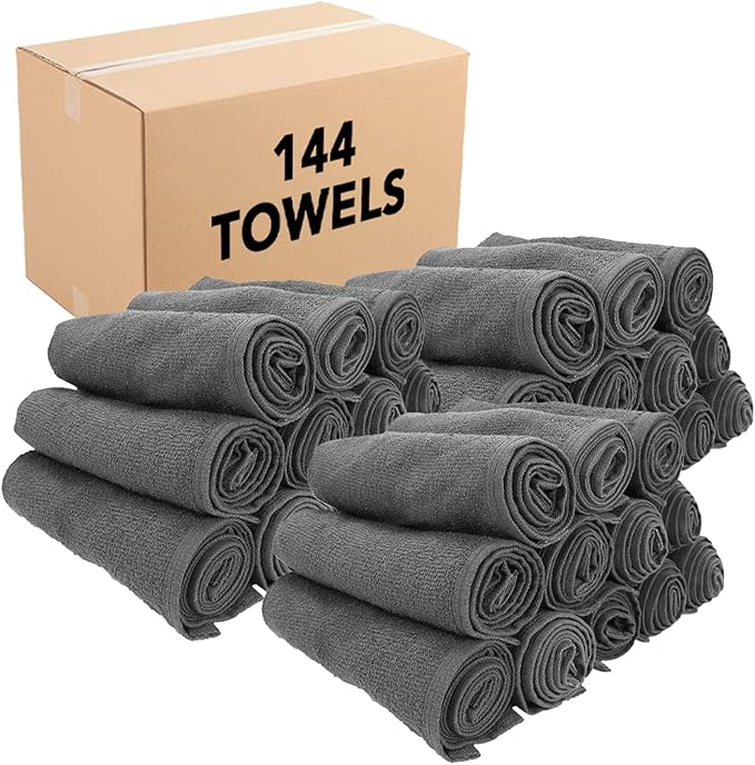 Arkwright Bleach Proof Salon Towels Bulk - Case of 144 - Highly Absorbent, 100% Cotton, Quick Dry Spa Face Towel for Hair Stylist, Barber, Pedicure, and Esthetician, 16 x 28 in, Charcoal