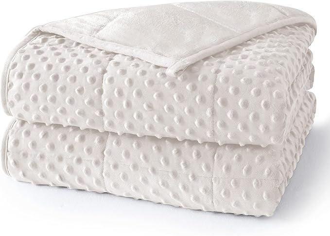 Minky Dot Weighted Blanket for Adults Queen Size 15 lbs, Soft Cooling Heavy Breathable Blanket for All-Season, Washable Weighted Throw with Glass Beads, 60 x 80 Inches, Cream