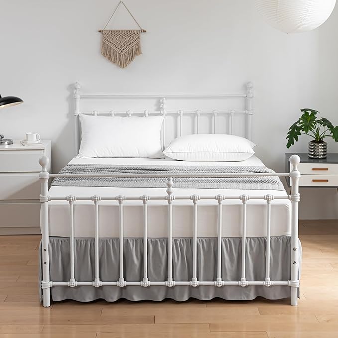 Bed Skirt Twin Size Ruffled Bed Skirt with Split Corners, 16 Inch Drop Dust Ruffle Bed Skirt with Platform, Light Gray, Twin - 16" Drop
