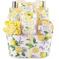 Bath Gift Set, Lemon Citrus Spa Gift Basket for Women, Includes Shower Gel, Bubble Bath, Body Lotion, Bath Frizzes 8 Pcs, Great Gift Idea for Her Birthday