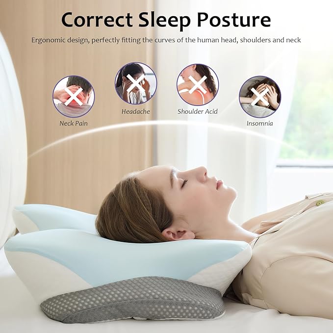 Cervical Pillow for Neck and Shoulder,Contour Memory Foam Pillows,Ergonomic Neck Support Pillow for Pain Relief, Side Back Stomach Sleepers with Pillowcase