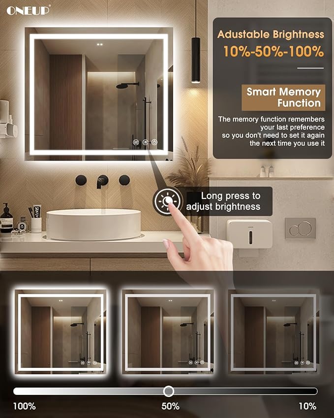 oneup 40x36 Inch Bathroom Mirror with Lights,RGB Color Changing LED Bathroom Mirror,Anti-Fog Wall-Mounted Vanity Mirrors,Smart Dimmable Multicolor Lighted,IP54 Waterproof (Horizontal/Vertical)
