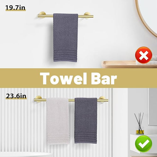 10 Pieces Brushed Gold Bathroom Hardware Towel Bar Set for Bathroom Wall, 23.6Inch Bathroom Accessories Set Upgraded Bathroom Towel Holder, Stainless Steel Towel Racks Bathroom Wall Mounted