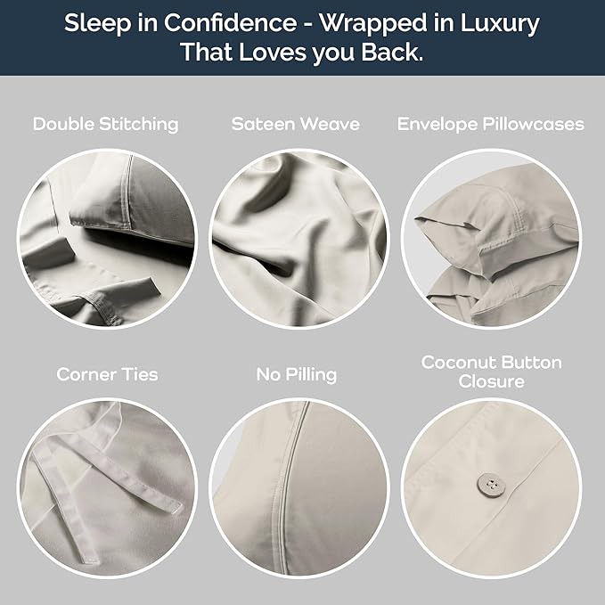 Olive + Crate Tencel Eucalyptus Cooling Duvet Cover Set - Hypoallergenic, Lyocell Tencel Duvet Cover - Soft, Temperature Regulating with Hidden Button Closure & Corner Ties - Oversized King [Oatmeal]