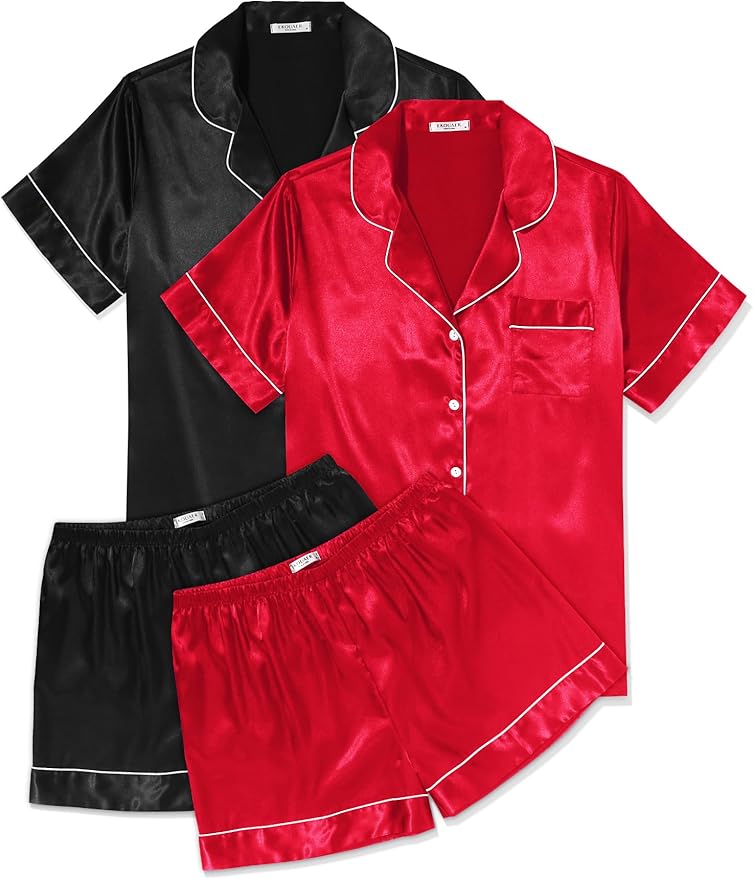 Ekouaer Pajamas for Women Set Silk Satin Pjs Shorts Sleepwear 2 Piece Loungewear S-XXL