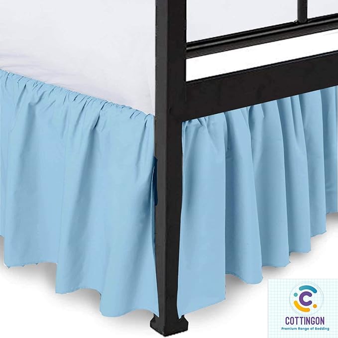 Cottingon Ruffled Bed Skirt with Split Corners-Dust Ruffle - 18" Drop 100% Microfiber Soft,Sheen & Luxurious Look - Bed Skirts (Light Blue -King)