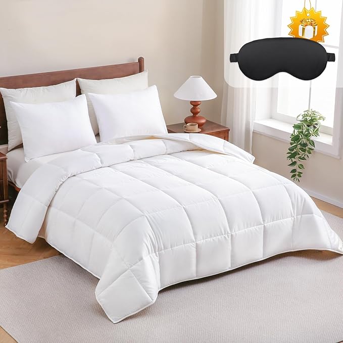 YOUR MOON Luxurious All Season Wool Comforter Twin Size, 100% Natural Australian Wool Filling, Hypoallergenic Comforter Duvet Insert, Noiseless Cotton Shell (White)