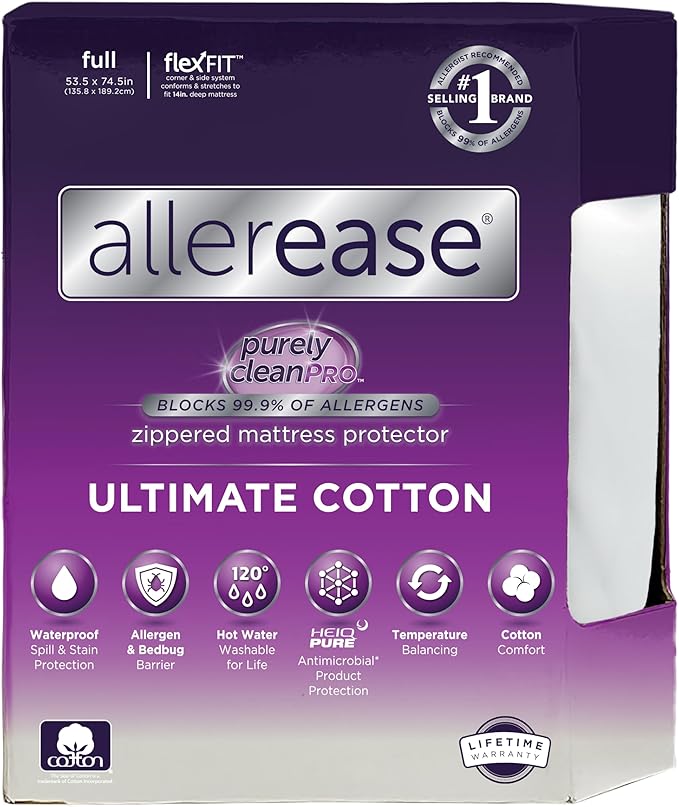 AllerEase Ultimate Allergy Protection and Comfort Zippered Mattress Protector, Full