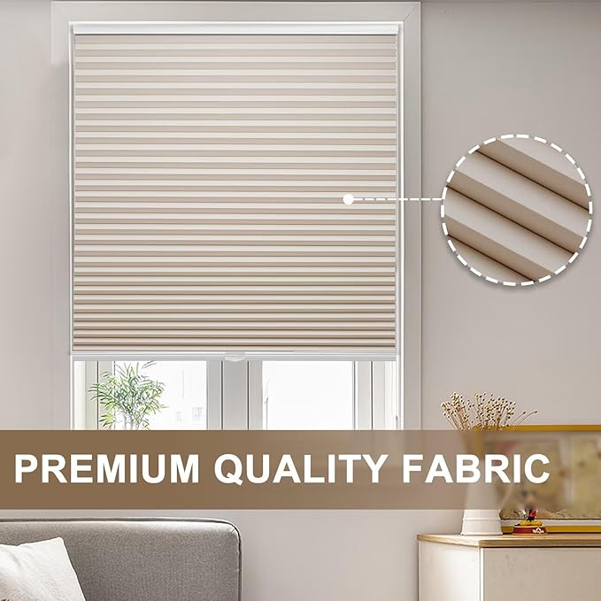 MYshade 1.5-Inch Cellular Cordless Blackout Shades,Thermal Insulating Noise Reducing Waterproof Blinds,Honeycomb Window Treatments for Indoor Light Control (Beige-35 W x 72" H)